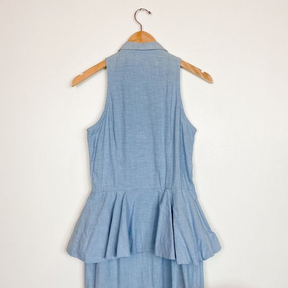 Vintage 80s Peplum Chambray Sleeveless Dress - Picture 4 of 7